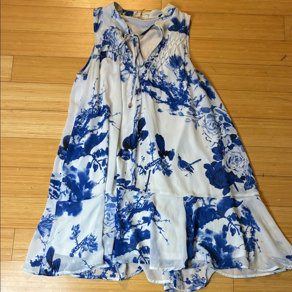 Entro Blue and White Patterned Dress | Spring, Wedding, Easter